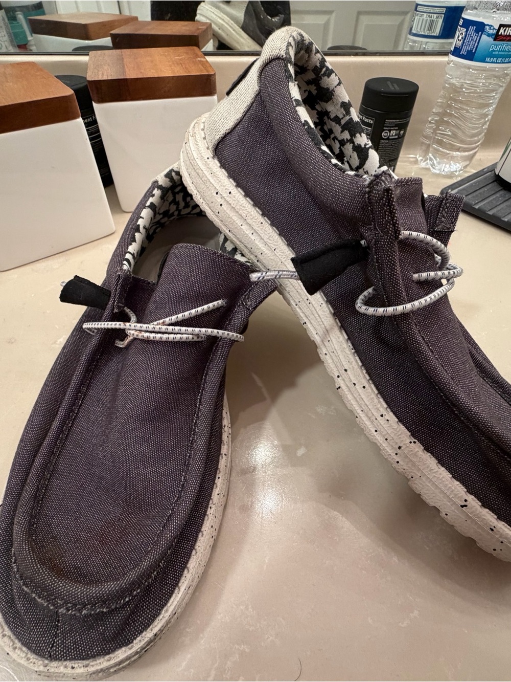 Hey Dude Men's Slip-On Canvas Loafers in Charcoal with White Sole